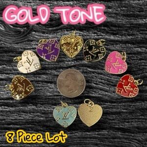 Lot of 8 Monogram LV Heart Gold Tone Zipper Pull Button Pendant Charms